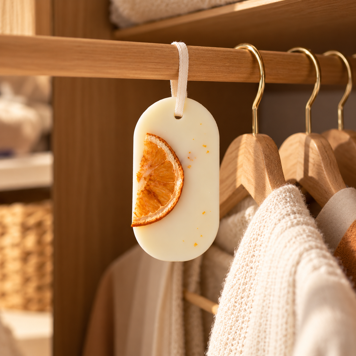 Odorizant parfumat pentru dulap din ceară naturală, cu aromă de portocale și decorat cu felie de portocală uscată – MYGRACE