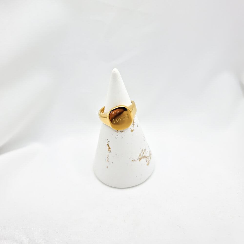 Inel oțel inoxidabil ”You are Loved”, auriu, geometric, fix, mărimea 7, placat cu aur 18K