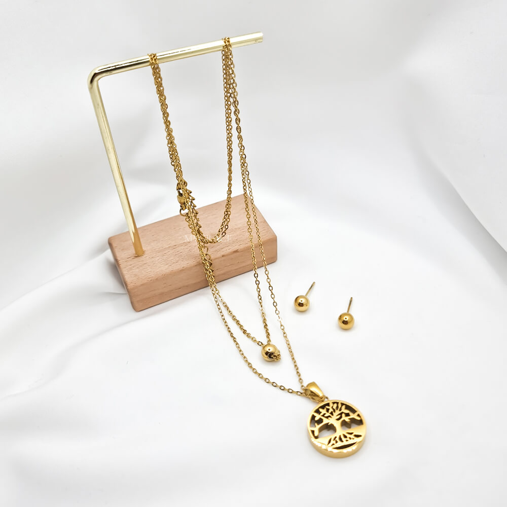 Set colier și cercei Stud ”Be lively”, auriu, din oțel inoxidabil