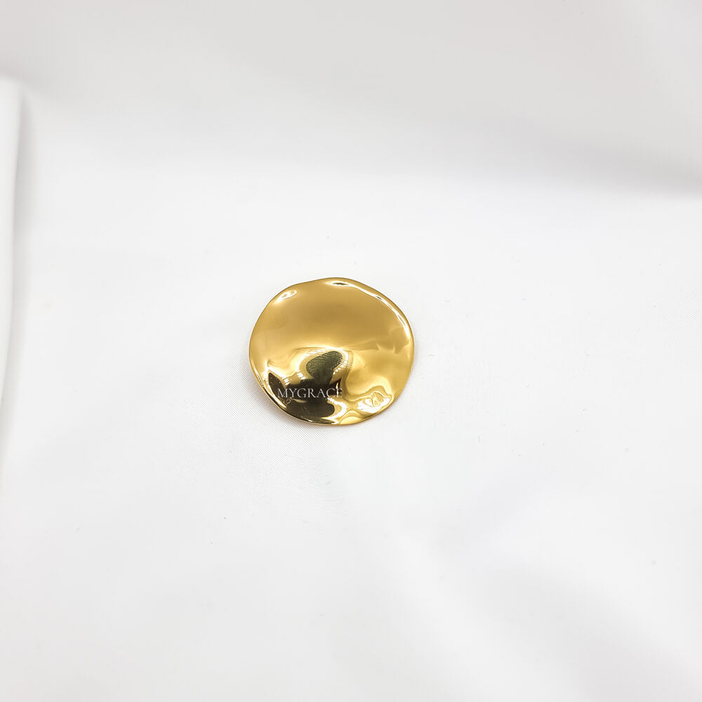Broșă aurie, placată cu aur, rotundă, model minimalist, oțel inoxidabil