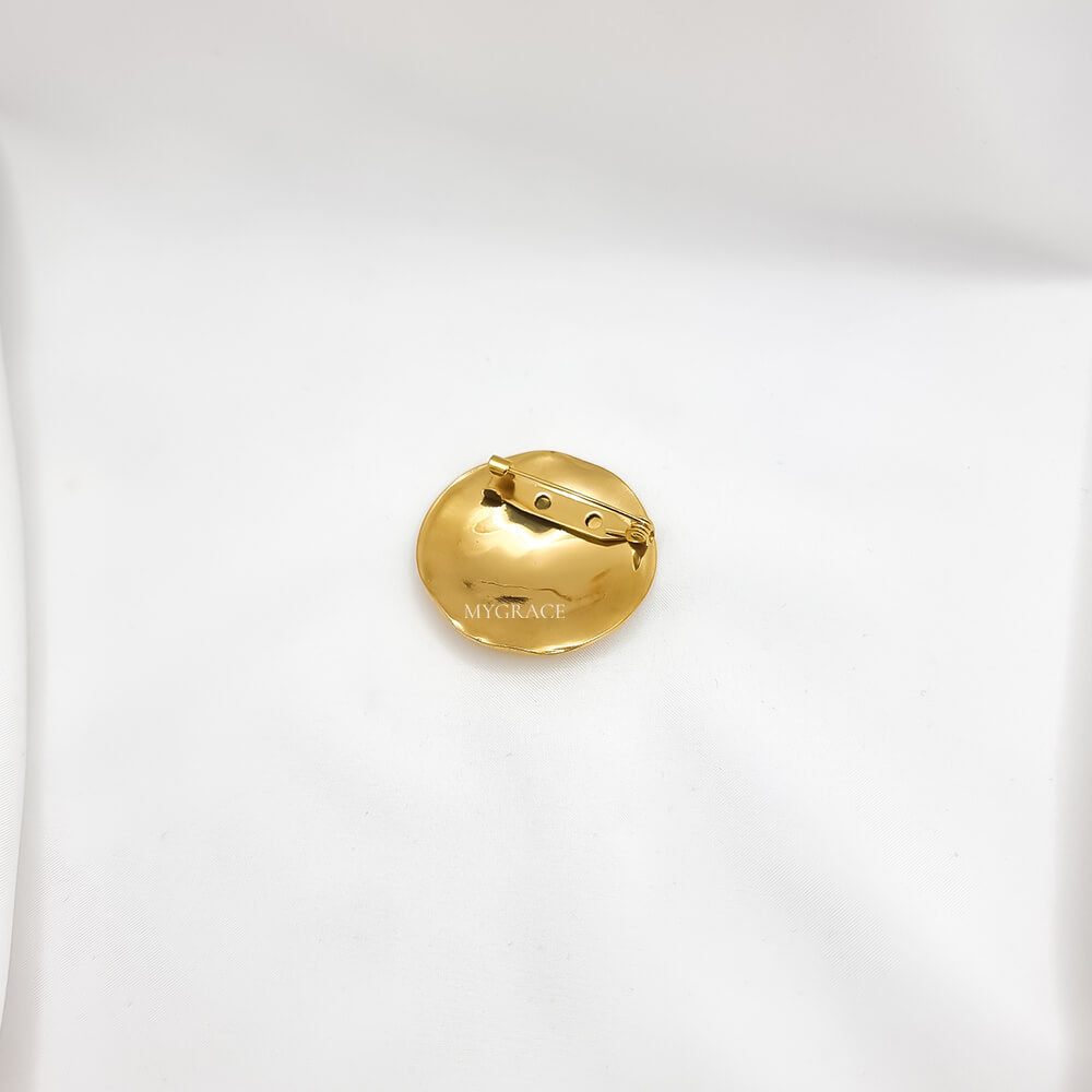 Broșă aurie, placată cu aur, rotundă, model minimalist, oțel inoxidabil