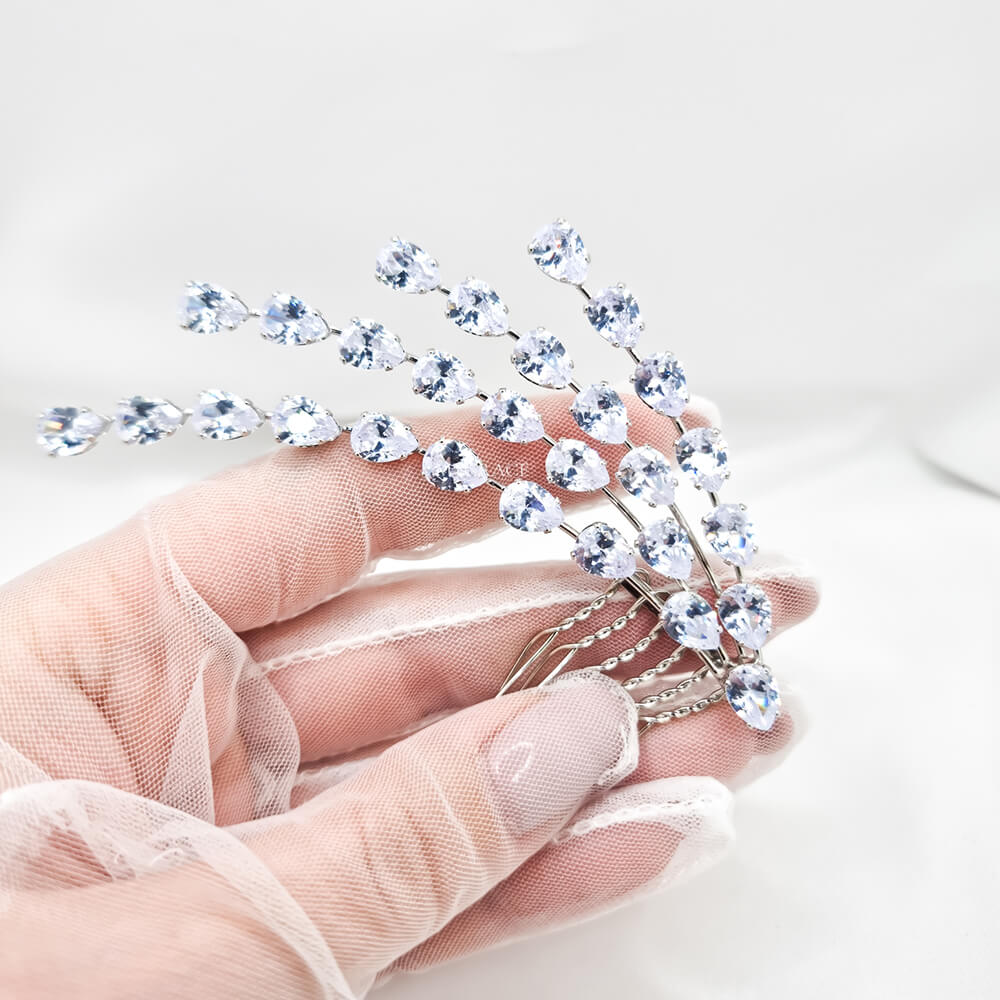 Accesoriu păr mireasă ”Be exquisite”, argintiu, tip pieptăn, decorat cu zirconiu