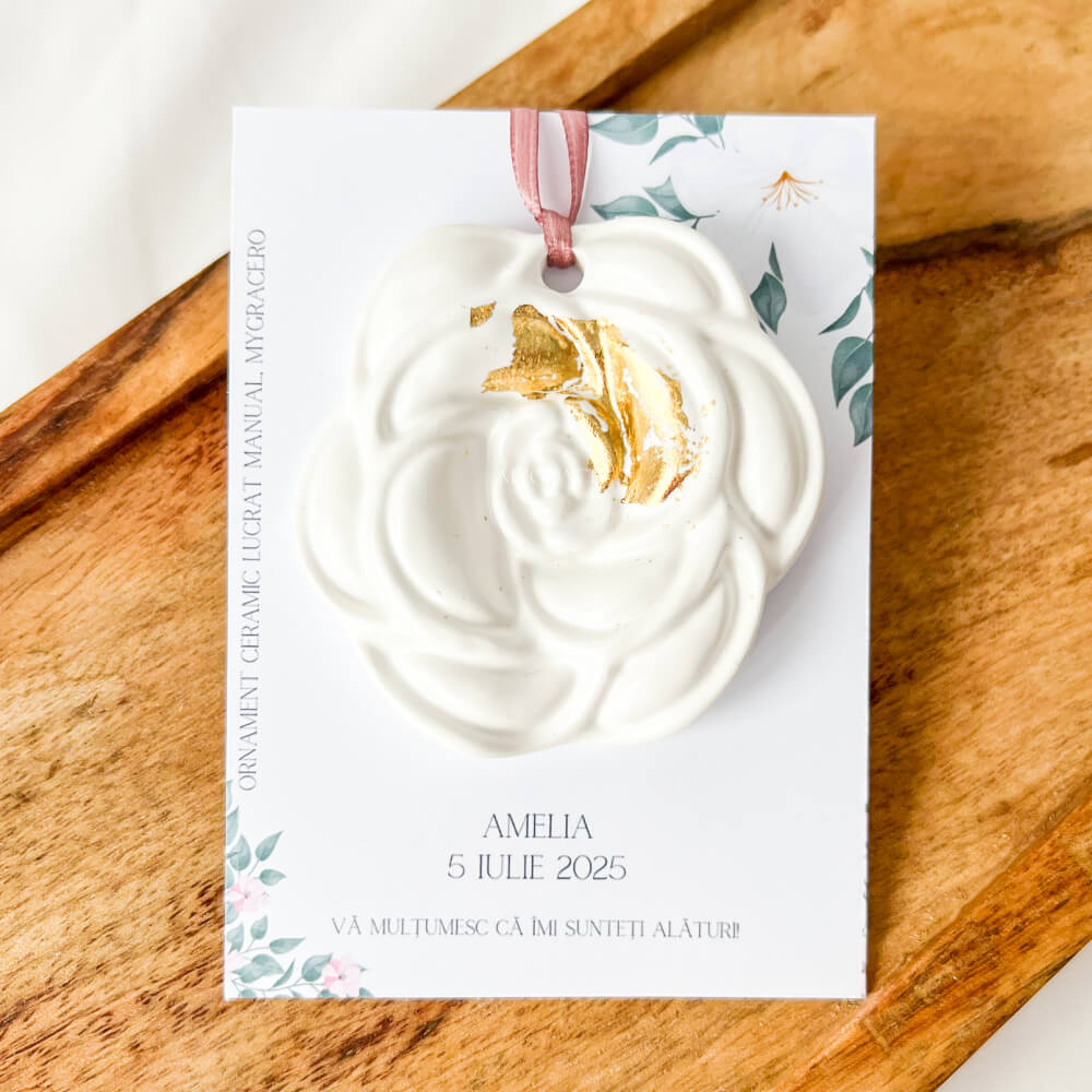 Mărturii botez - Ornament ceramic model floare, lucrat manual