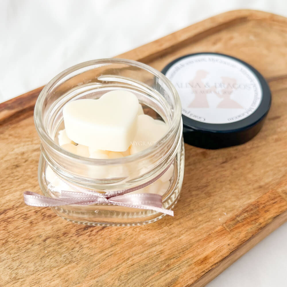 Mărturii nuntă - Borcănaș cu ceară parfumată, diverse sortimente (wax melts ceară soia pură)