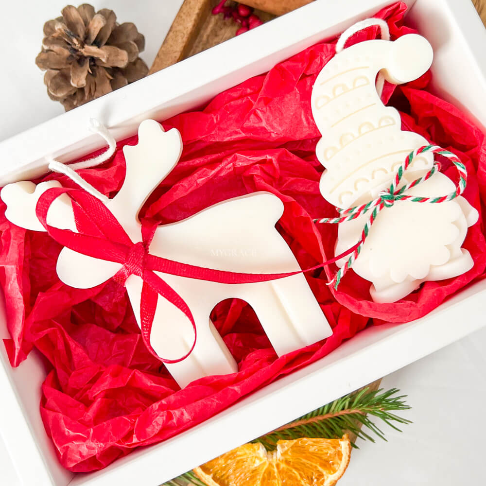Cadou de Crăciun/Cadou Secret Santa - set lumânări parfumate ceară vegetală (ren, pitic)