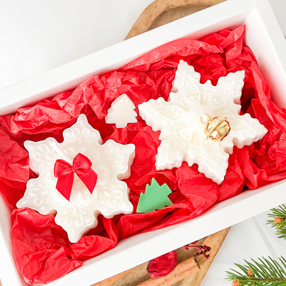 Cadou de Crăciun/Secret Santa - set lumânări parfumate ceară vegetală, model fulg