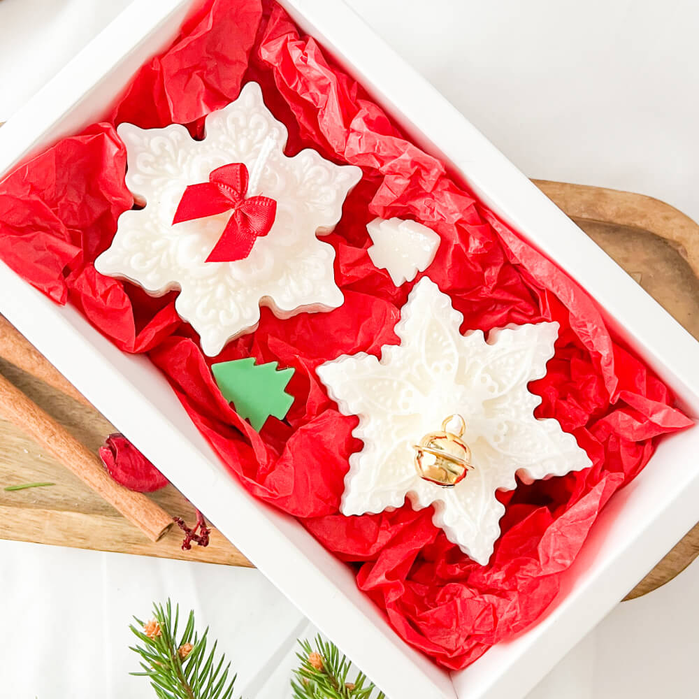 Cadou de Crăciun/Secret Santa - set lumânări parfumate ceară vegetală, model fulg