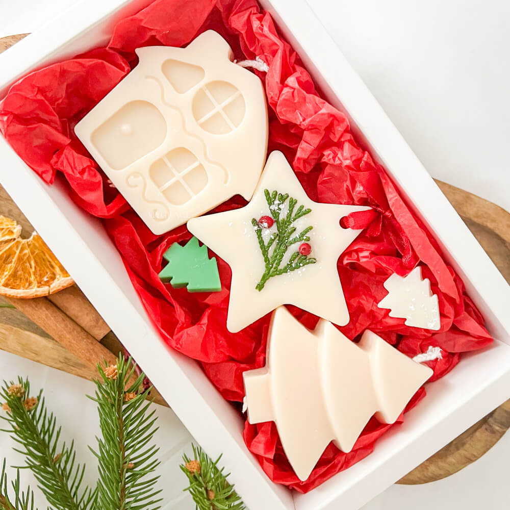 Cadou de Crăciun/Secret Santa - set lumânări parfumate ceară vegetală și ornament-stea Crăciun