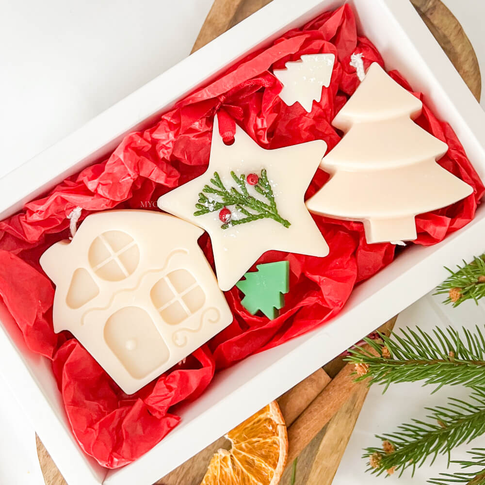 Cadou de Crăciun/Secret Santa - set lumânări parfumate ceară vegetală și ornament-stea Crăciun