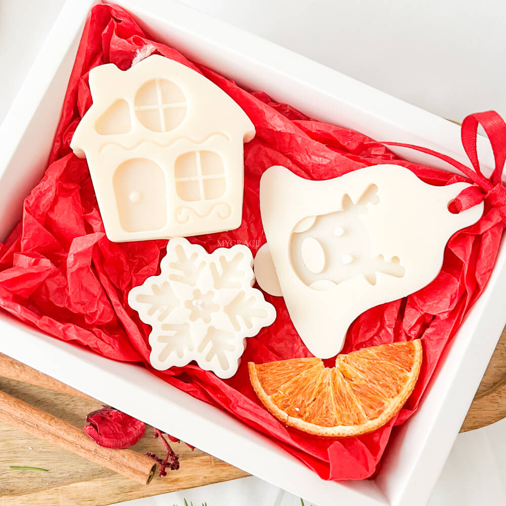Cadou de Crăciun/Secret Santa - set lumânări parfumate ceară vegetală și ornament Crăciun