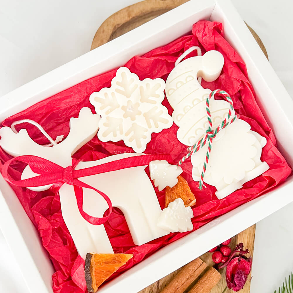 Cadou de Crăciun/Secret Santa - set lumânări parfumate Crăciun, model ren, pitic și fulg