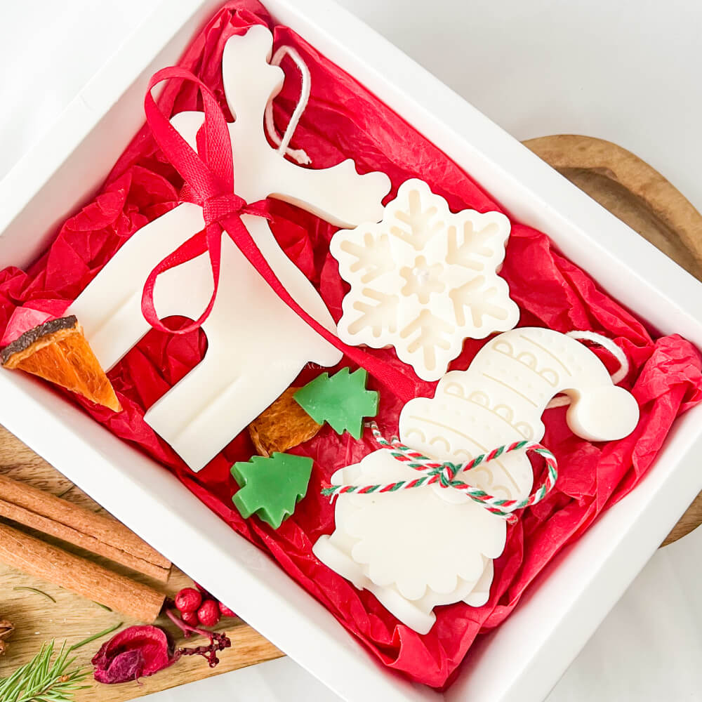 Cadou de Crăciun/Secret Santa - set lumânări parfumate Crăciun, model ren, pitic și fulg