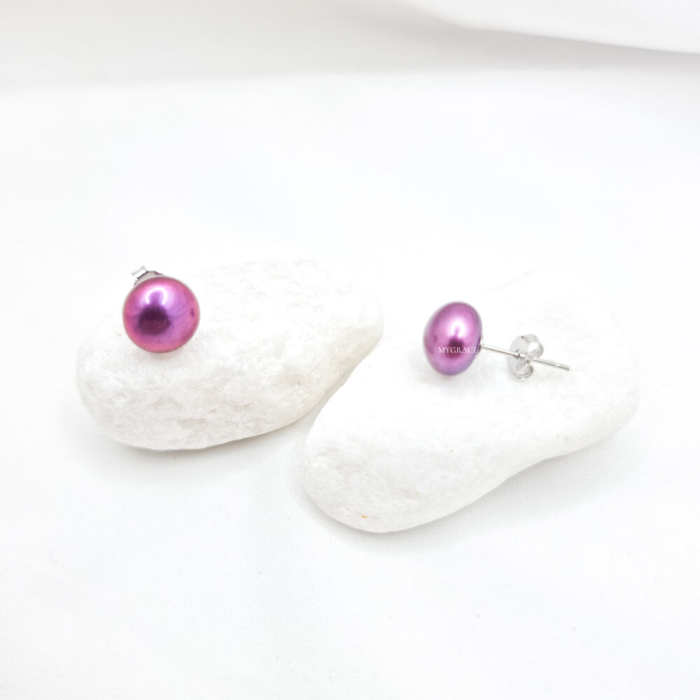 Cercei argint ”Be pure”, mov, argint 925 și perle naturale 8-9 mm, MYGRACE