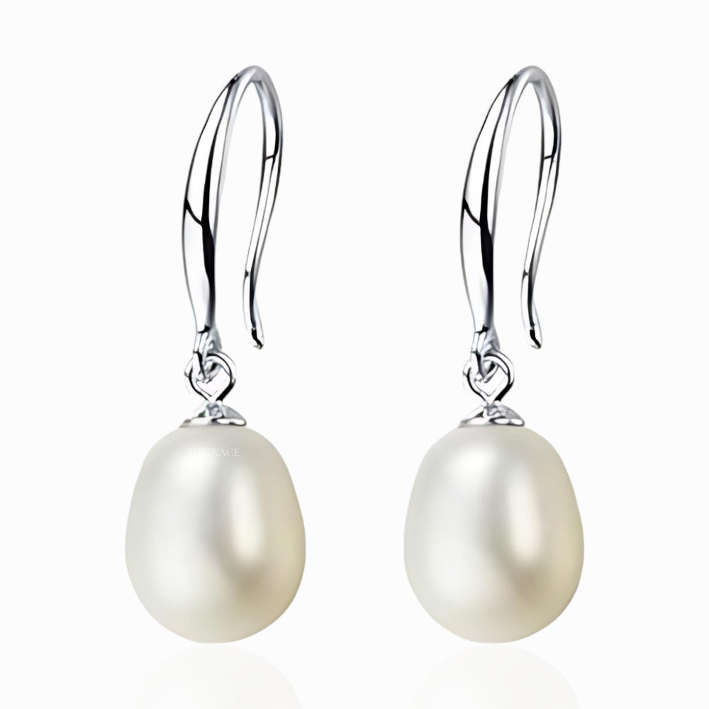 Cercei argint ”Be pure”, albi, argint 925 și perle naturale 8-9 mm, tip drop, MYGRACE