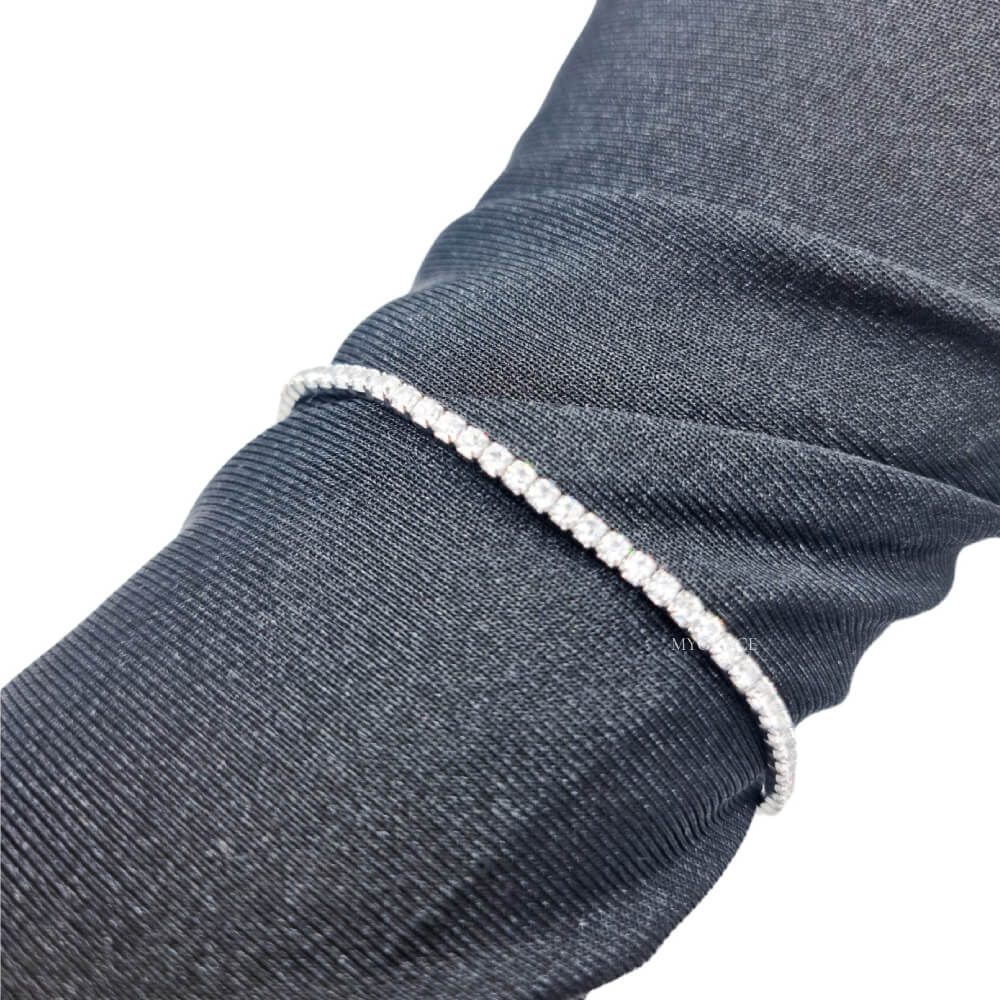 Brățară tennis argint 925, argintie, placată cu rodiu și decorată cu zirconiu, 2 mm, reglabilă, MYGRACE