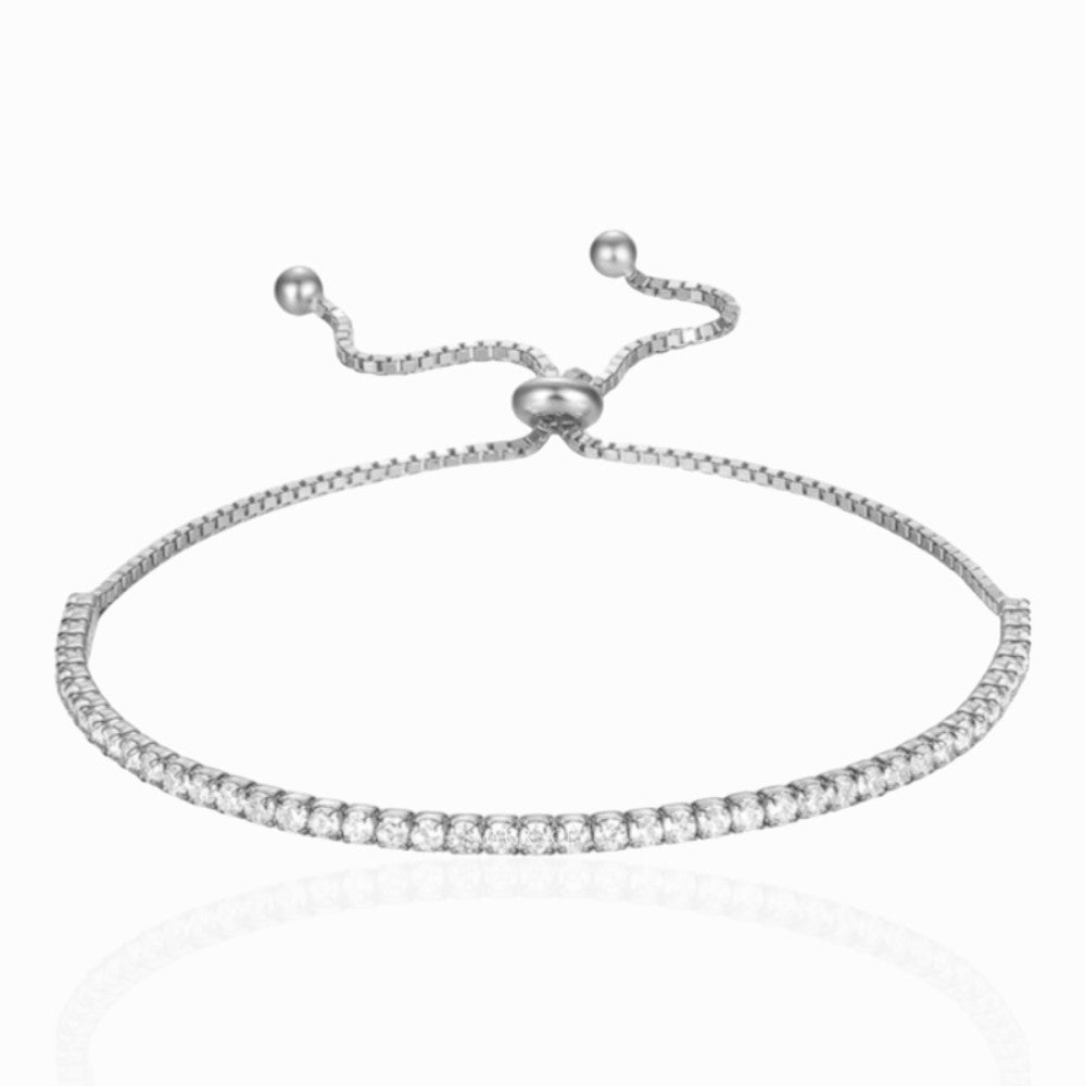 Brățară tennis argint 925, argintie, placată cu rodiu și decorată cu zirconiu, 2 mm, reglabilă, MYGRACE