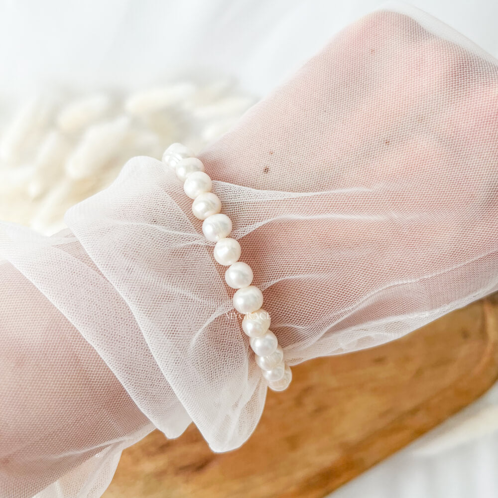 Brățară perle naturale și argint 925, albă, placată cu aur, MYGRACE