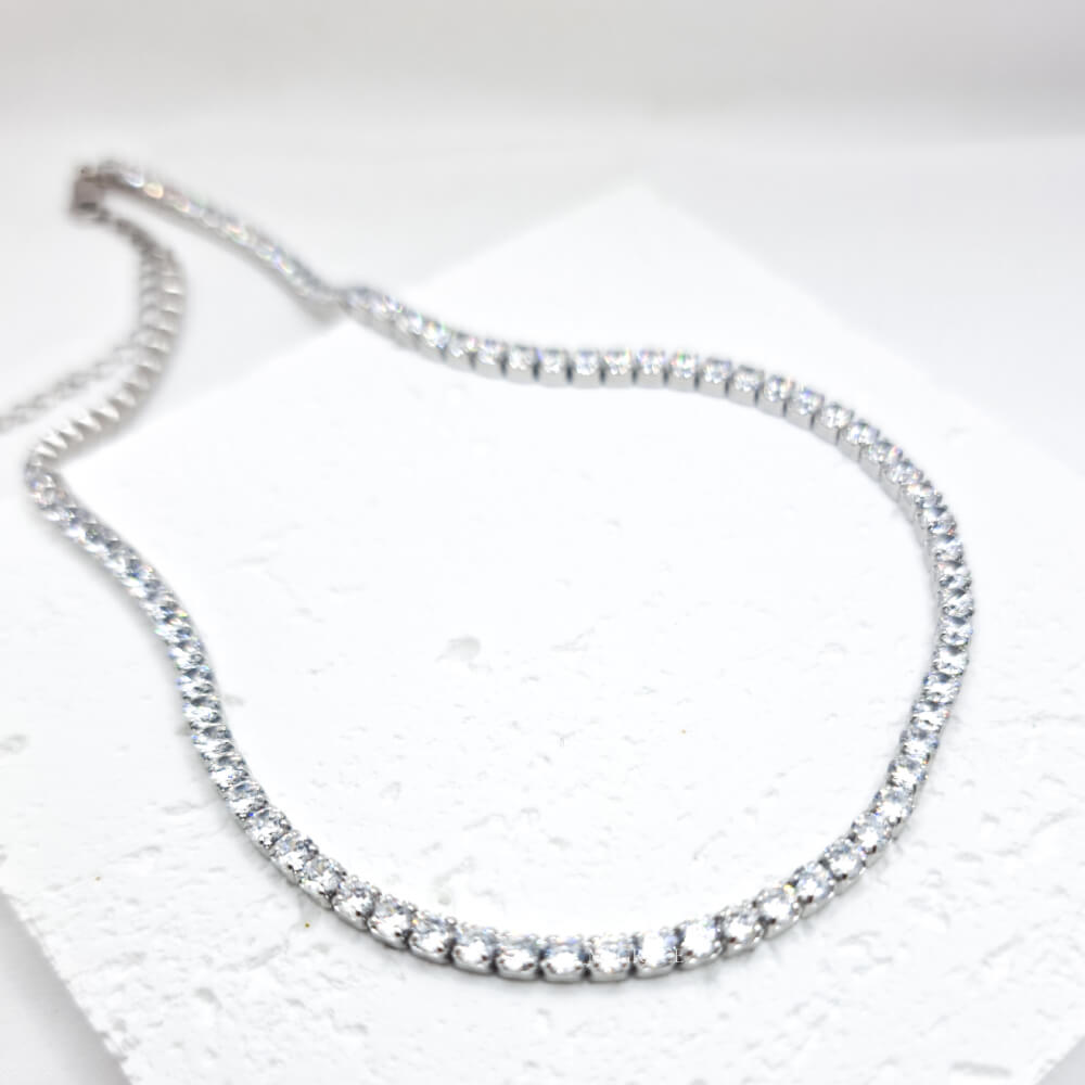 Colier tennis argint 925/Choker tennis, argintiu, placat cu rodiu și decorat cu zirconiu, 3 mm, MYGRACE