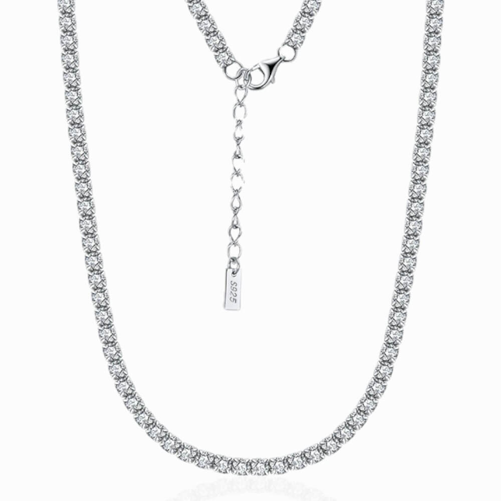 Colier tennis argint 925/Choker tennis, argintiu, placat cu rodiu și decorat cu zirconiu, 2 mm, reglabil, MYGRACE