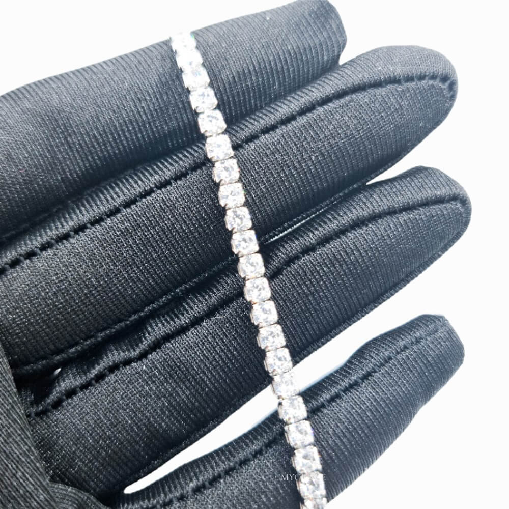 Colier tennis argint 925/Choker tennis, argintiu, placat cu rodiu și decorat cu zirconiu, 2 mm, reglabil, MYGRACE