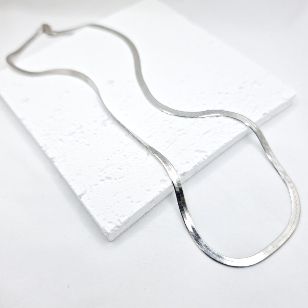 Colier argint 925, Herringbone, argintiu, placat cu rodiu, 3 mm, MYGRACE