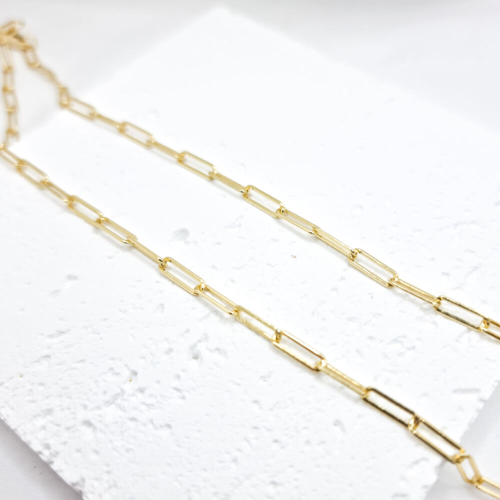 Colier argint 925 zale, Paperclip, auriu, placat cu aur, 3 mm, MYGRACE