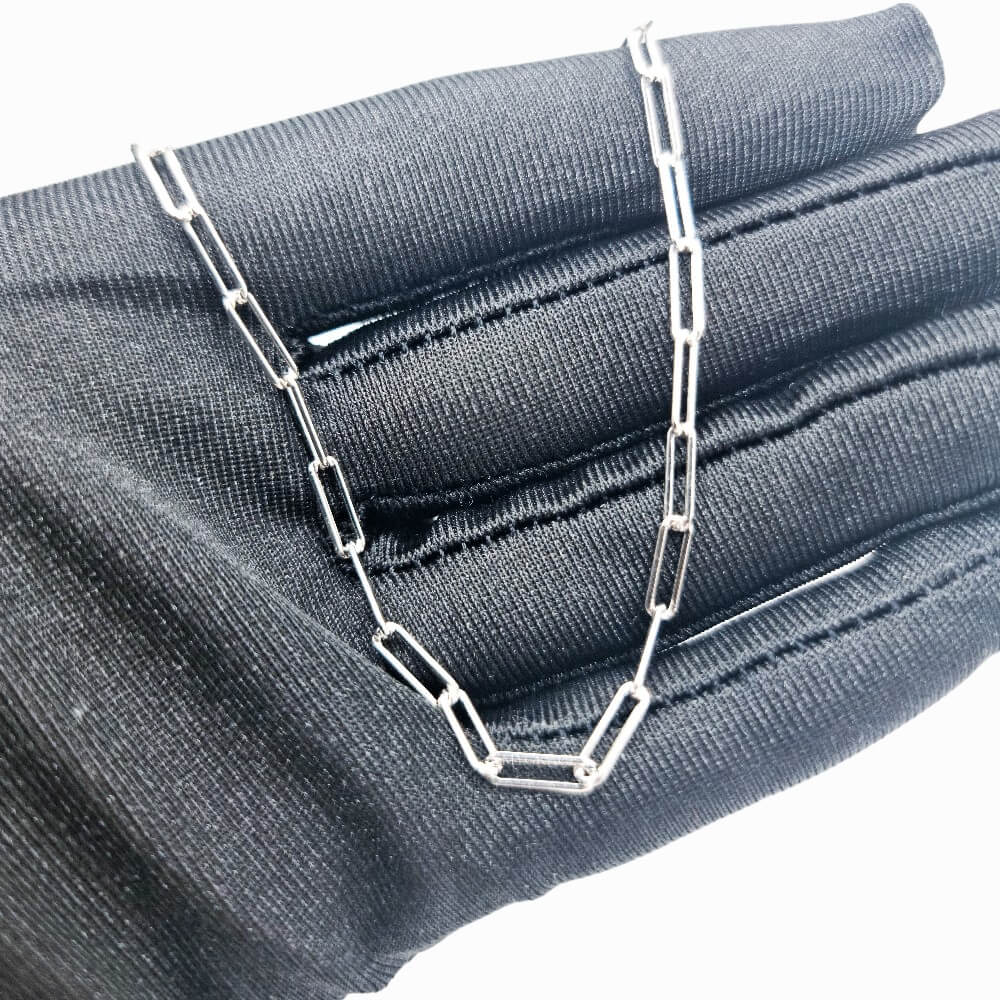 Colier argint 925 zale, Paperclip, argintiu, placat cu rodiu, 3 mm, MYGRACE