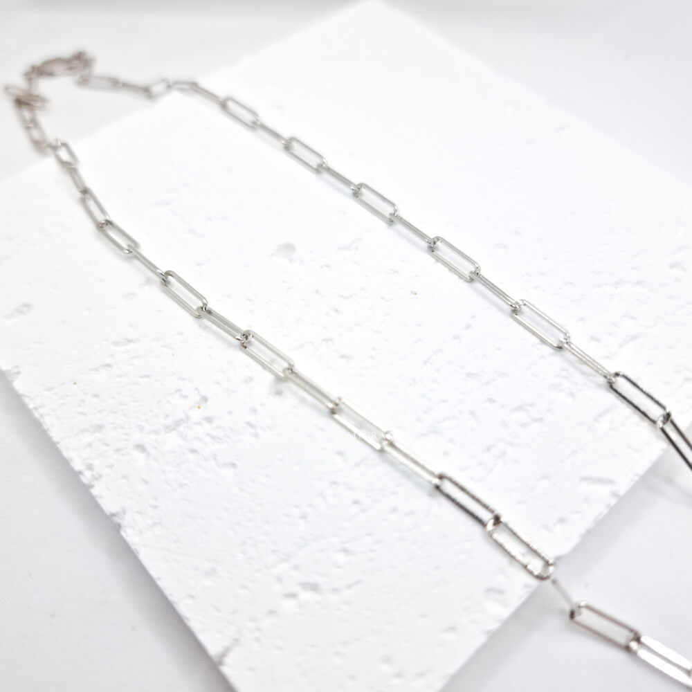 Colier argint 925 zale, Paperclip, argintiu, placat cu rodiu, 3 mm, MYGRACE