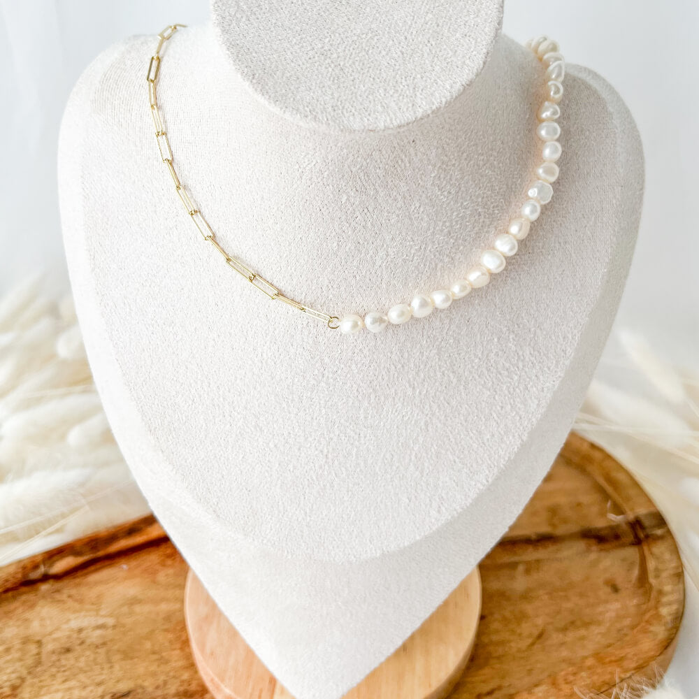 Colier perle naturale și argint 925, auriu, placat cu aur, model zale/perle, MYGRACE