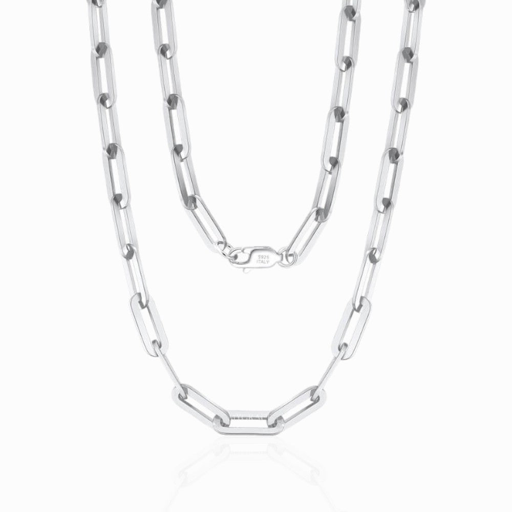 Colier argint 925 zale, Paperclip, argintiu, placat cu rodiu, 3 mm, MYGRACE