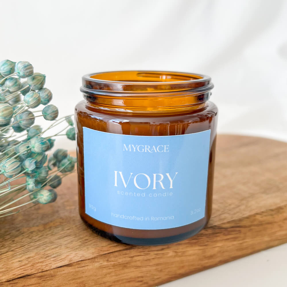 Lumânare parfumată IVORY MyGrace cu parfum fresh de bumbac și flori albe