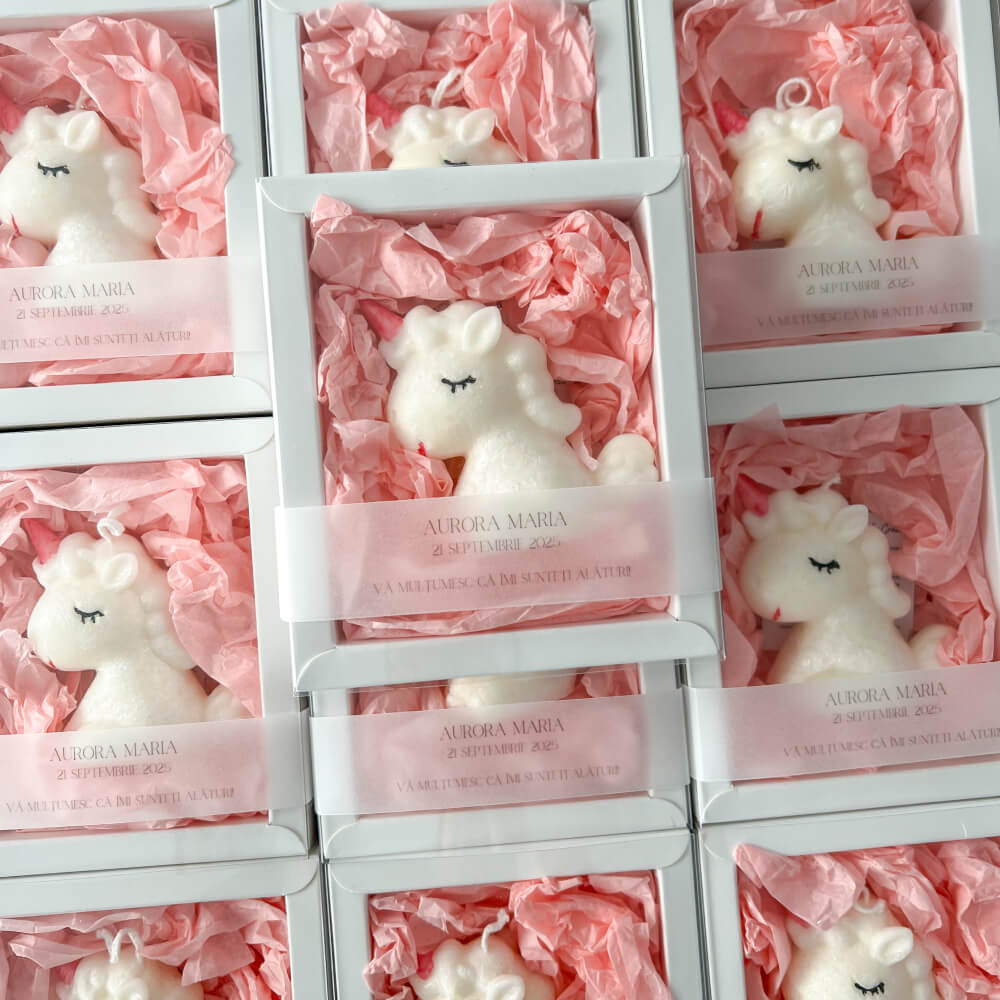 marturii botez unicorn lumanare parfumata ceara palmier MYGRACE