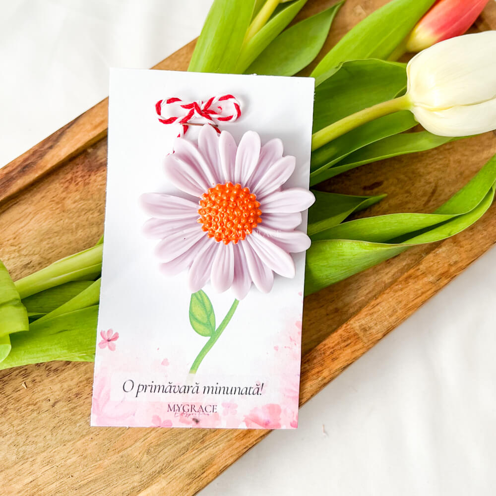 martisor parfumat ceara vegetala margareta mov deschis MYGRACE