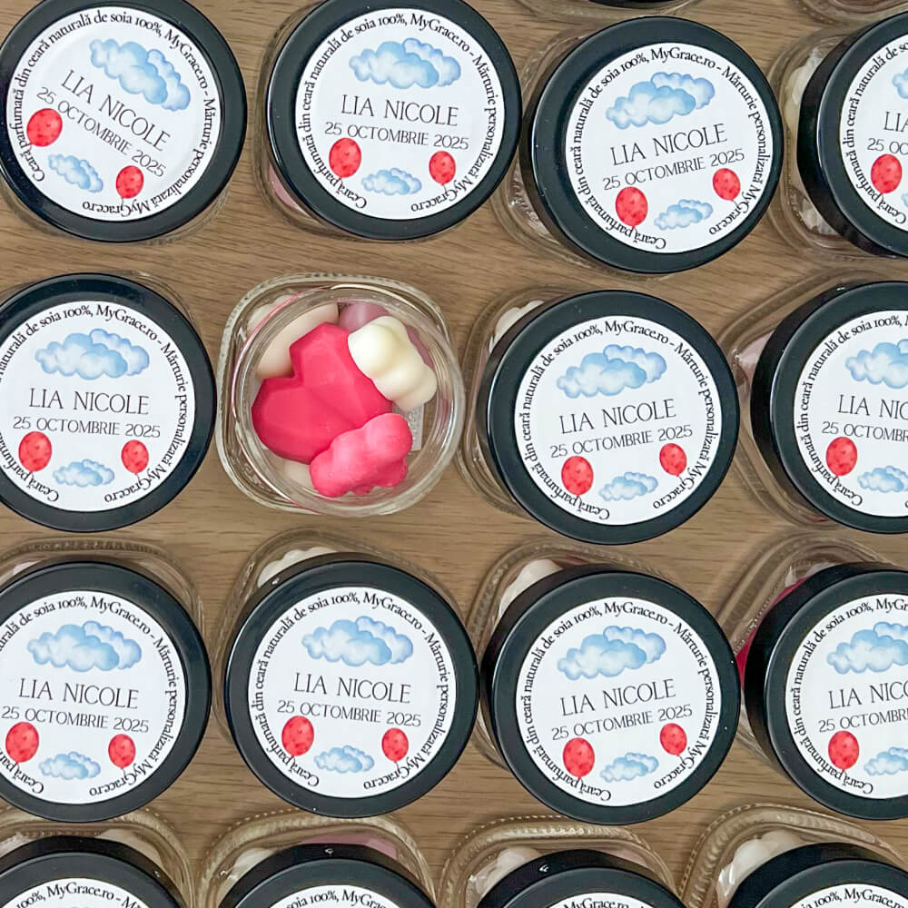marturii botez fetita borcan ceara parfumata wax melts soia MYGRACE