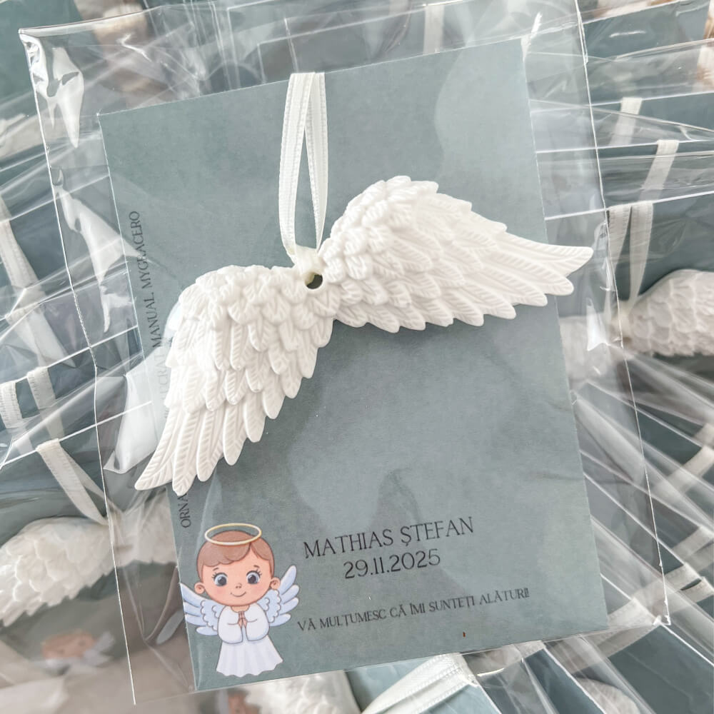 marturii botez baiat ornament ceramic aripi lucrat manual MYGRACE